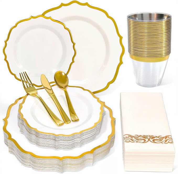 Glowserve 175 Piece Disposable Plastic Plates Dinnerware Set by glowserve