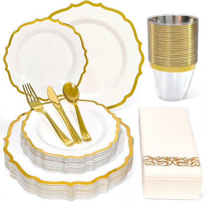 Glowserve 175 Piece Disposable Plastic Plates Dinnerware Set by glowserve