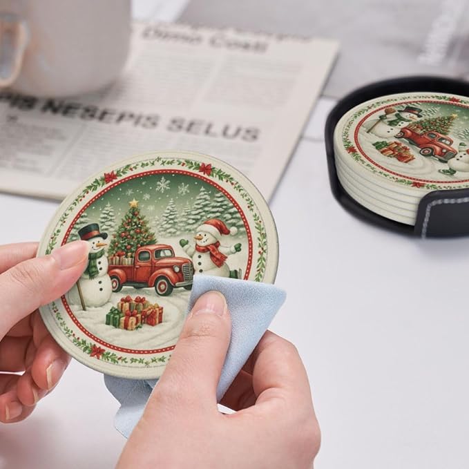 Winter Xmas Snowman Truck Snow Scene Coasters - Image 5