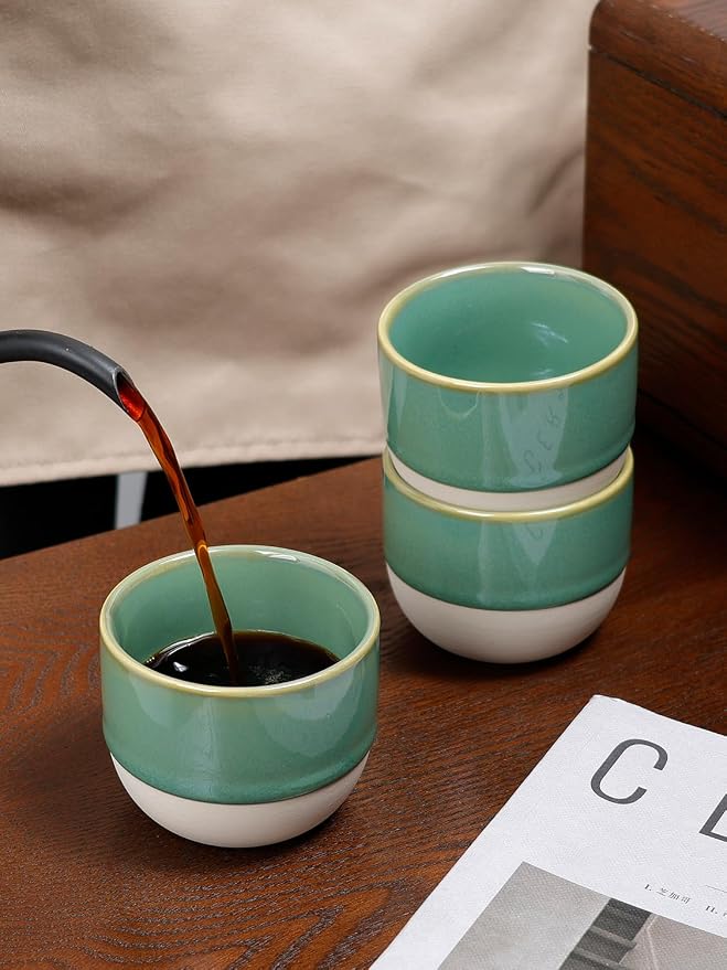 4oz Espresso Cups Set of 4, Cappuccino – Two-Tone Stackable Small Mugs - Image 5