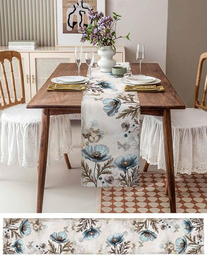 Vintage Tulip Flowers Table Runners 60 Inches Long, Cotton Linen Fabric Table - Image 6