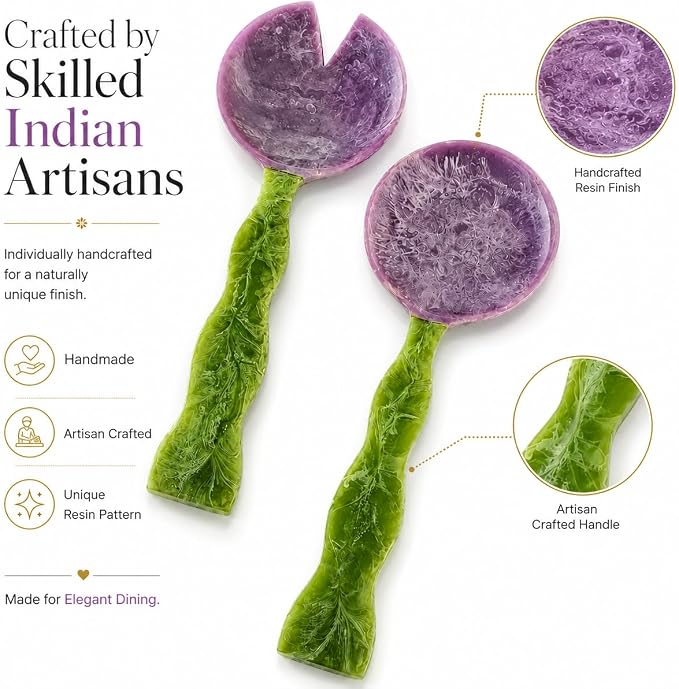 SS CRAFTS INDIA Premium Purple & Green Swirl Resin Salad Servers | Set of 2 - Image 9