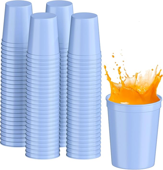 PartyPrints 100 Pack 16 oz Placid Blue Reusable Blank Plastic Cups, Stadium by PartyPrints
