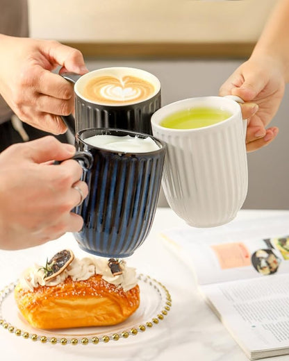 HASENSE 16 oz Ceramic Coffee Mugs Set of 4, Ribbed Navy Blue Coffee & Tea Cups - Image 3