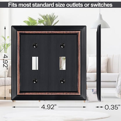 Metal Wall Plate for Electrical Outlets, Decorative Aged Bronze Switch Plates Outlet Cover, Light Switch Cover Plate, 2-Gang Wall Plates (Double Toggle, 2 Pack)
