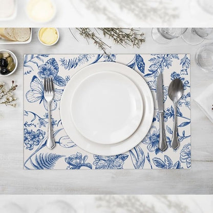 Vintage Flower Butterfly Placemats Set of 4 Washable Table Place Mats for Dining Kitchen Party Decor