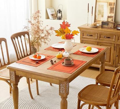 Orange Burlap Place Mats, Fall Placemats Set of 4, 12 x 18 Inch | Double Layer - Image 7