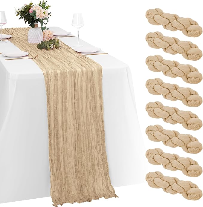 8 Pack Beige Cheesecloth Table Runners 20x120 Inch Gauze Table Runner Cheese by Yorcari