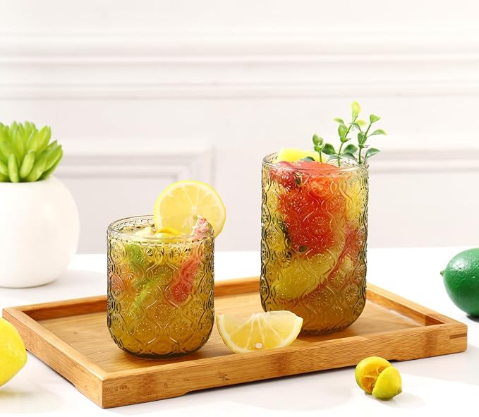 Green Drinking Glasses Set of 12, 12 Oz Highball & 10 Oz Cocktail Glasses - Image 2