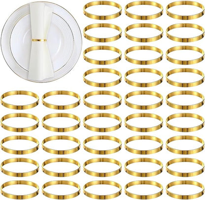 100 Pcs Gold Napkin Rings, Simple Round Metal Napkin Ring Holders 1.65 in, Alloy Napkin Rings Bulk, Table Decor for Weddings, Parties, and Banquets