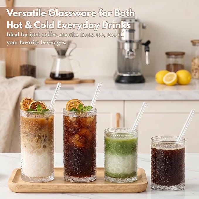 Clear Drinking Glasses Set of 8, 12 Oz Highball & 10 Oz Cocktail Glasses - Image 4