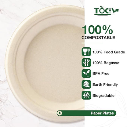 Paper Plates Compostable 300-Count 7 Inch Disposable Heavy Duty Party Small Plates Bulk for Appetizer Dessert Cake Biodegradable Birthday Holiday Kids Party Supplies