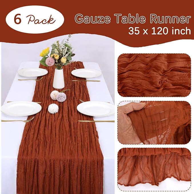 6 Pack Terracotta Cheesecloth Table Runner 35 x 120 Inch | Boho Gauze Fabric - Image 3