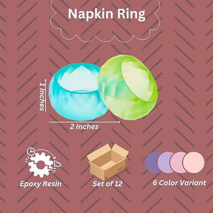 CLEENTABLE Napkin Rings Set of 12 - Epoxy Resin Napkin Holder Cuffs for Dinner Table Décor - Farmhouse Modern Serviette Rings for Weddings, Parties, Receptions, Banquets, Daily Use - 1.5" (Pastel)