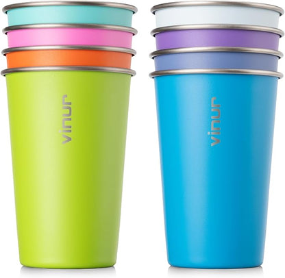Stainless Steel Cups-16 oz Colorful Stackable Metal Drinking Glasses 8 Pcs | 16 by Vinur
