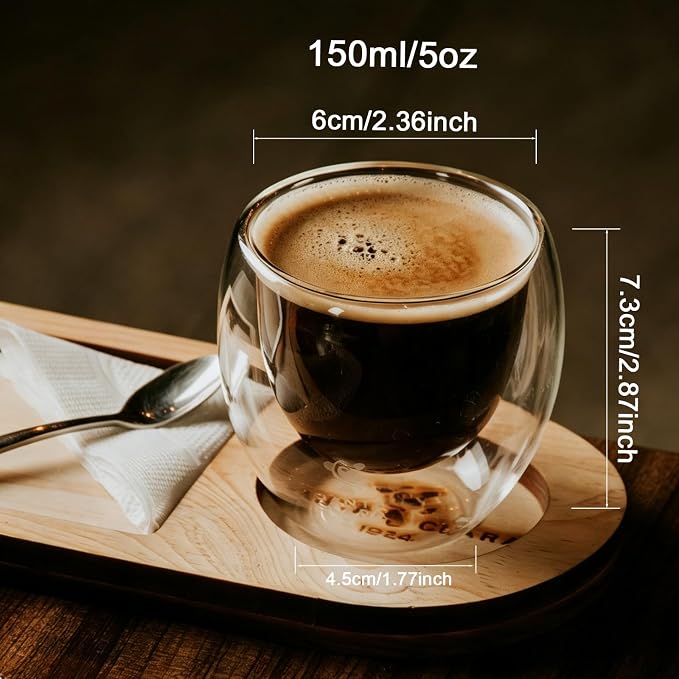 Retainbre Double Wall Glass Espresso Cups Set of 4, 5oz Espresso Shot Glass | - Image 3