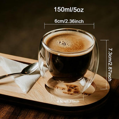 Retainbre Double Wall Glass Espresso Cups Set of 4, 5oz Espresso Shot Glass | - Image 3