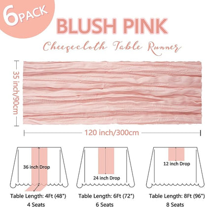 6 Pack Blush Pink Table Runner Cheesecloth 10Ft Gauze Cheese Cloth Table Runner - Image 2