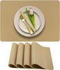 More Décor Faux Leather Placemats Set of 4 for Dining Table – Waterproof, Wipeable, Washable, Stain & Heat Resistant, Non-Slip Table Mats – 12 X 17 Inch, (Solid Beige 4)