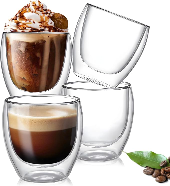 YMMIND Set of 4 Double Walled Glass Coffee Mugs 8 Ounces Insulated Layer Coffee - Image 3