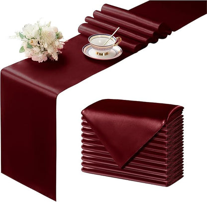 Manyshofu Maroon Satin Table Runner 12x108 by Manyshofu