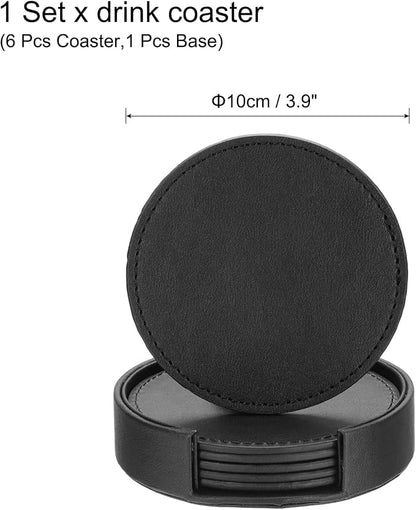 uxcell 1 Set Leather Coasters for Drinks, Drink Coasters - Image 2