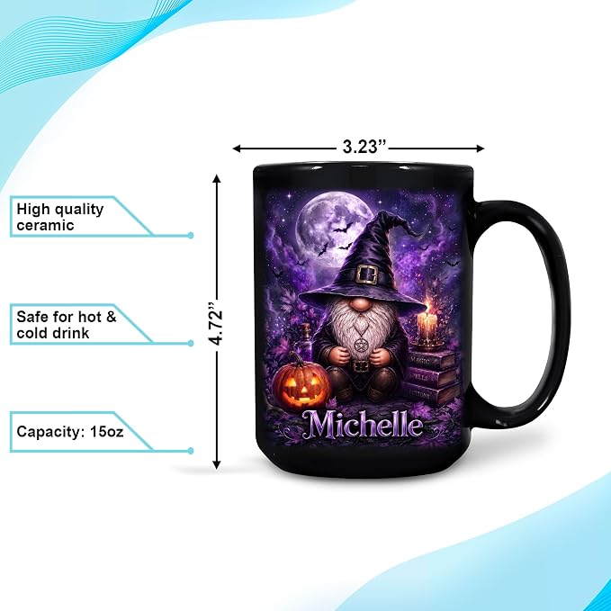 Hyturtle Personalized Halloween Gnome Mug, Custom Name Gift - Image 4