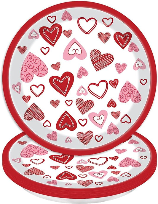 24Pcs Valentines Paper Plates Red Lovely Heart Love Dessert Disposable Paper Plates for Engagements Weddings Anniversary Birthday Tableware Party Supplies Decorations