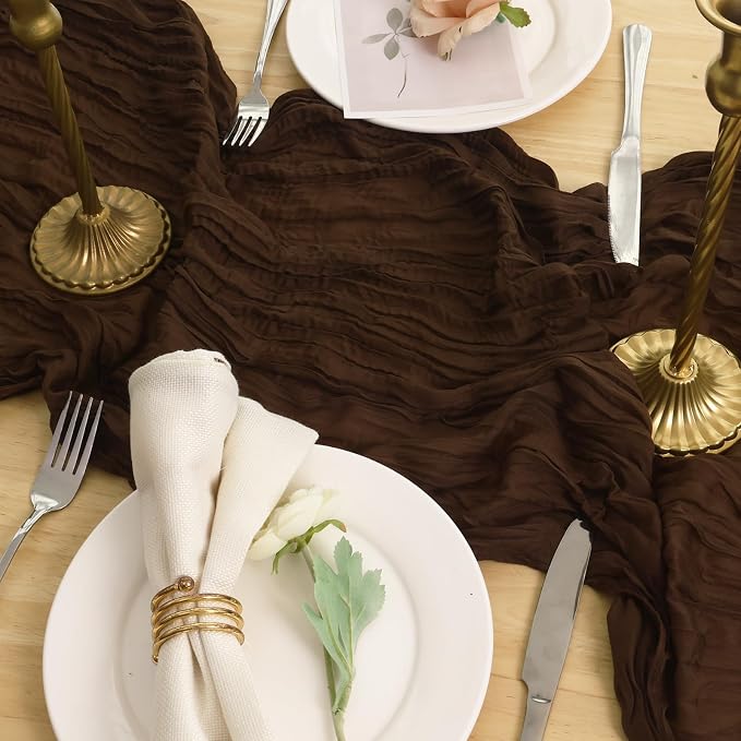 8 Pack Brown Cheesecloth Table Runner 120 Inch Boho Wedding Decor | Cheesecloth - Image 5