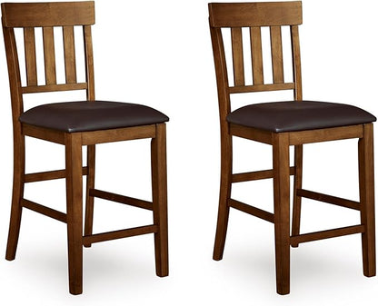 Signature Design by Ashley Ralene Traditional 26" Counter Height Faux Leather Seat Barstool, 2 Count, Brown