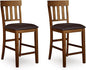 Signature Design by Ashley Ralene Traditional 26" Counter Height Faux Leather Seat Barstool, 2 Count, Brown