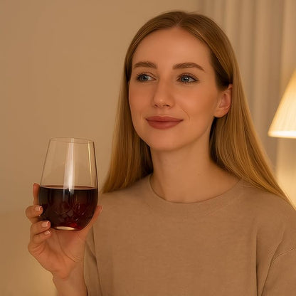 SHOSHIN - Hand Cut Stemless Wine Glass Set of 4, Large 18 oz Crystal Glass, Wine Tumblers for Red and White Wine, Water Glasses, Drinking Glasses