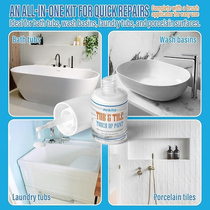 Specialty Tub and Tile Paint, White Tub Paint for Bathtub, Quick-Dry Porcelain paint for Scratches & Chips on Porcelain, Acrylic, Enamel, Cast Iron, Bathtub, Tiles, Sinks and Toilets(Matte White)