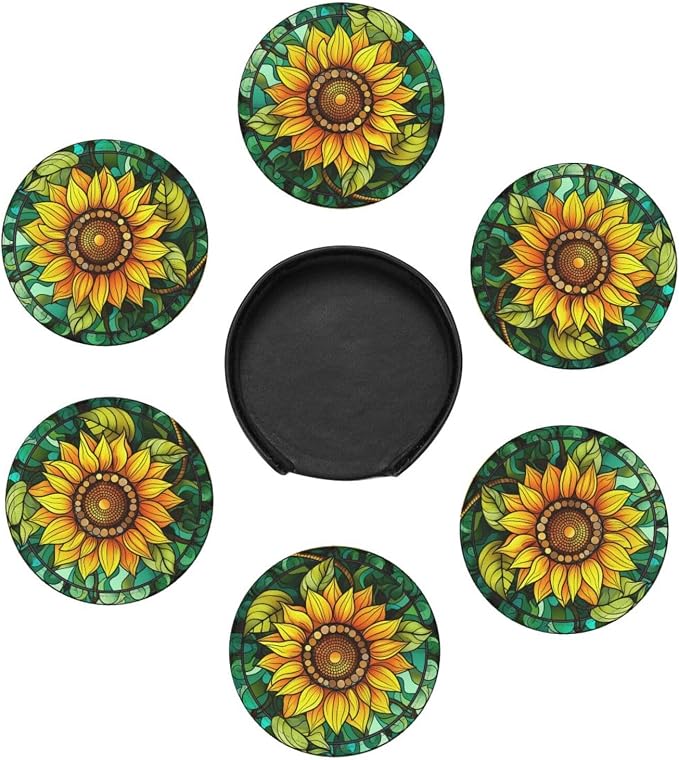 Sunflower Coasters for Drinks, Sunflower Decor Bar Drink Coasters for Coffee - Image 4