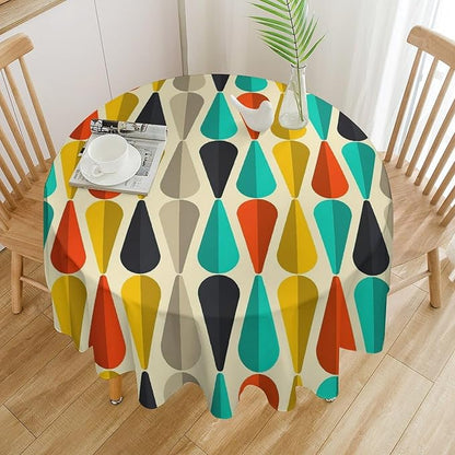 Vintage Bohemian Mid Century Round Tablecloth, Retro 50s 60s Geometric Pattern Print Tablecloth for Home Party Dining Room Kitchen Decor 36Inch(90cm)