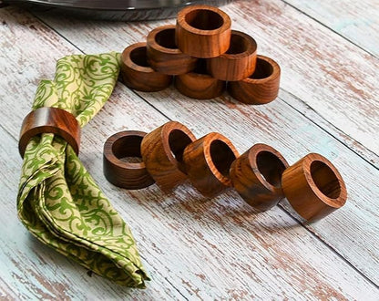 Ajuny 12 Wooden Napkin Rings Round Table Place Setting Holders - Image 2