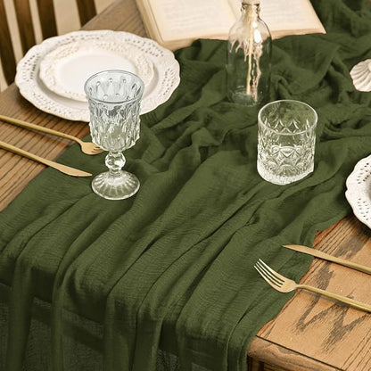Artoid Mode 6PC Boho Cheesecloth Gauze Olive Green Wedding Table Runner by ArtoidMode