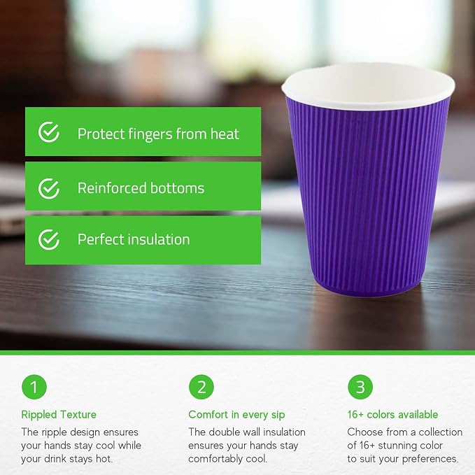 Restaurantware-12 Ounce Disposable Coffee Cups, 500 Ripple Wall Hot Cups - Image 2