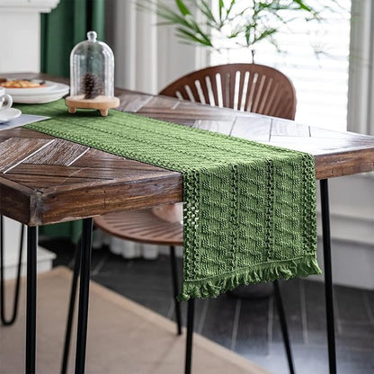 Macrame Table Runner Green Boho Table Runners - Image 3