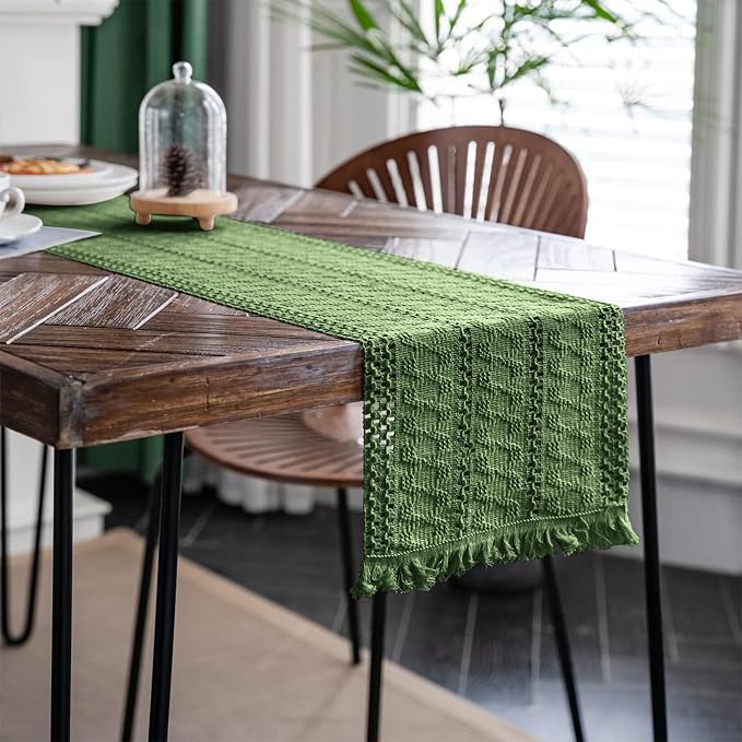 Macrame Table Runner Green Boho Table Runners - Image 3