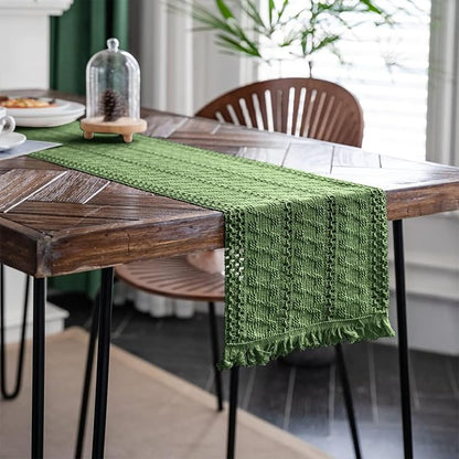 Macrame Table Runner Green Boho Table Runners - Image 3