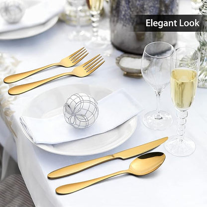 LIANYU 40-Piece Gold Silverware Set for 8, Stainless Steel Flatware Cutlery Set, Tableware Eating Utensils Include Forks Knives Spoons, Mirror Polished, Dishwasher Safe