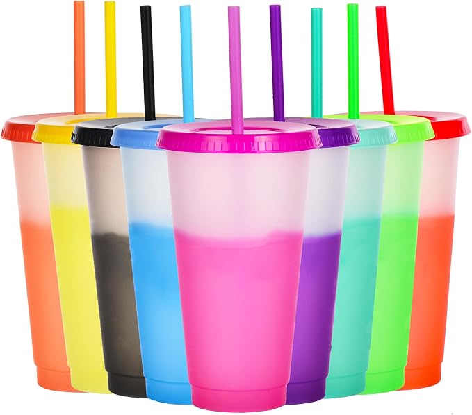 Color Changing Cups, 5 Pack 24oz Plastic Tumblers, Reusable Iced Coffee & by Alohastarttg