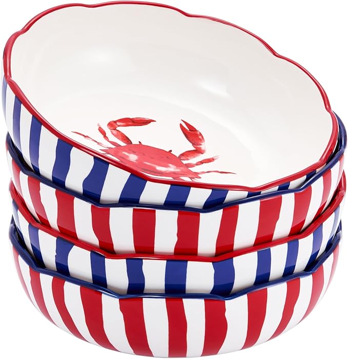 Bico Ocean Wonders Scalloped Pasta Bowls, 36oz Salad Bowl Set of 4, Large - Image 5
