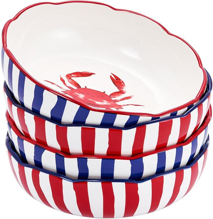 Bico Ocean Wonders Scalloped Pasta Bowls, 36oz Salad Bowl Set of 4, Large - Image 5