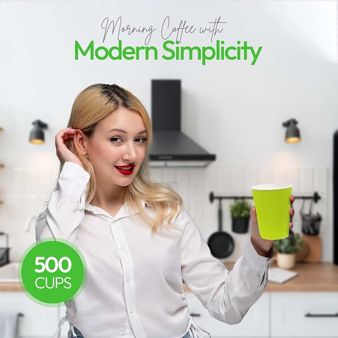 Restaurantware-12 Ounce Disposable Coffee Cups, 500 Ripple Wall Hot Cups - Image 5
