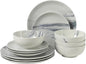 Gibson Home Cloudlight 12 Piece Plates and Bowls Dishes Blue and White - Decorated Porcelain Ceramic Dinnerware Set - Service for 4