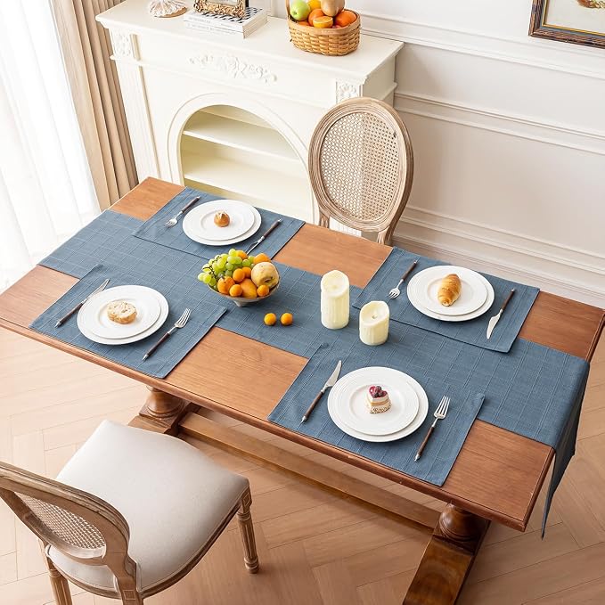 Linen Checked Placemats Set of 6, Machine Washable, Thick Textured Farmhouse - Image 7