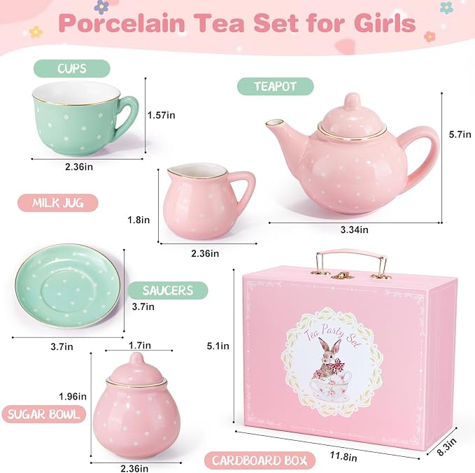 Porcelain Tea Set for Toddlers, Tea Party Set for Little Girls, Kids Tea Set - Image 2