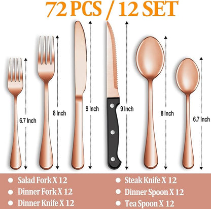 72 Pcs Rose Gold Silverware Set - Image 2